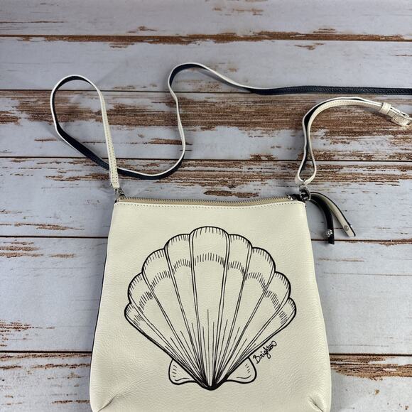 Brighton Seashell Beach Mini Messenger Crossbody Bag Cream/Navy Leather - Picture 2 of 4